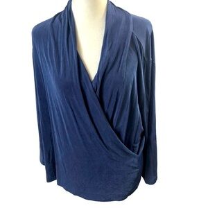 Chicos Traveller Popover Top Women L Chicos 2 Blue Faux Front Wrap Vneck